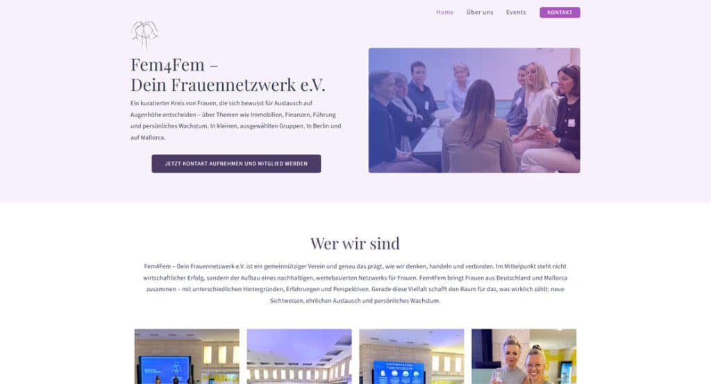 Fem4Fem – Dein Frauennetzwerk e.V.: Eine Gruppe von Frauen verschiedener Altersgruppen und Hintergründe sitzt in einem Besprechungsraum und unterhält sich angeregt. Im Hintergrund ist eine Projektionswand zu sehen.